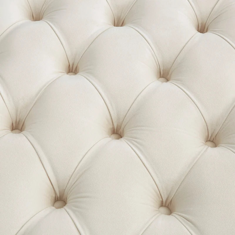 Gold Finish Velvet Round Tufted Ottoman Footrest