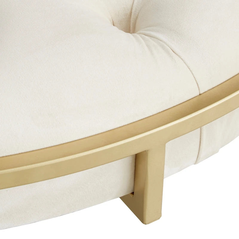 Gold Finish Velvet Round Tufted Ottoman Footrest