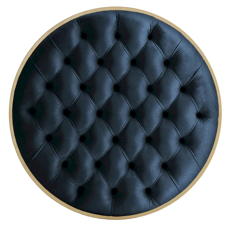 Gold Finish Velvet Round Tufted Ottoman Footrest