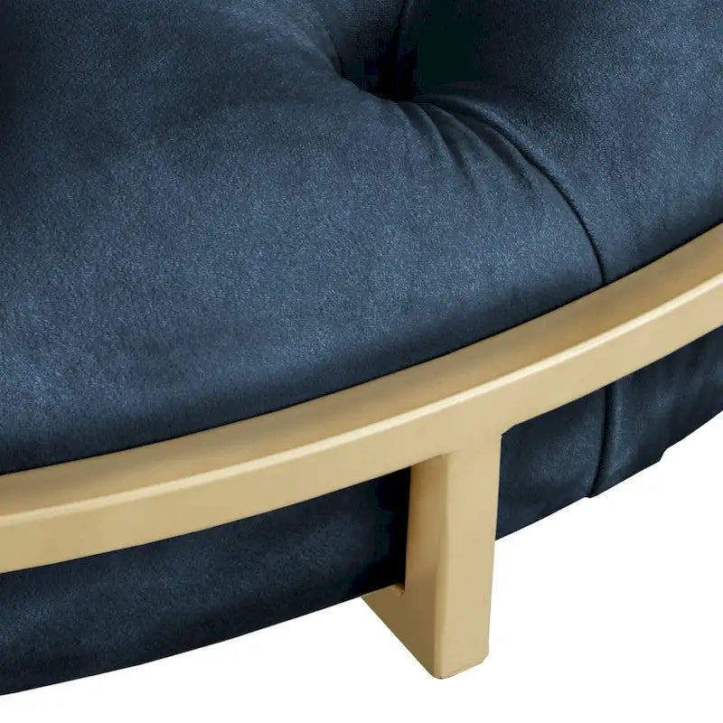 Gold Finish Velvet Round Tufted Ottoman Footrest