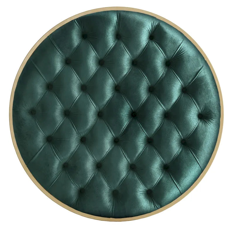 Gold Finish Velvet Round Tufted Ottoman Footrest