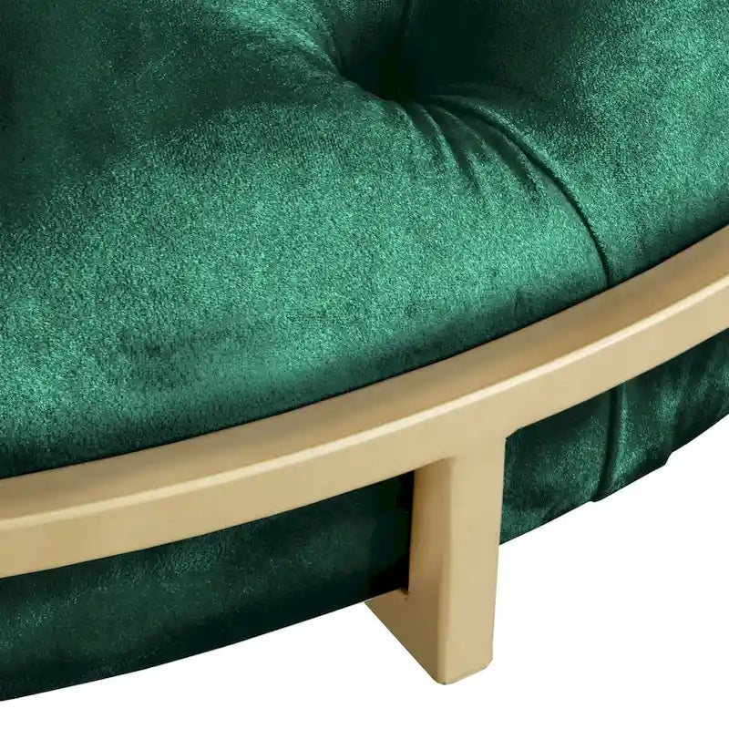 Gold Finish Velvet Round Tufted Ottoman Footrest