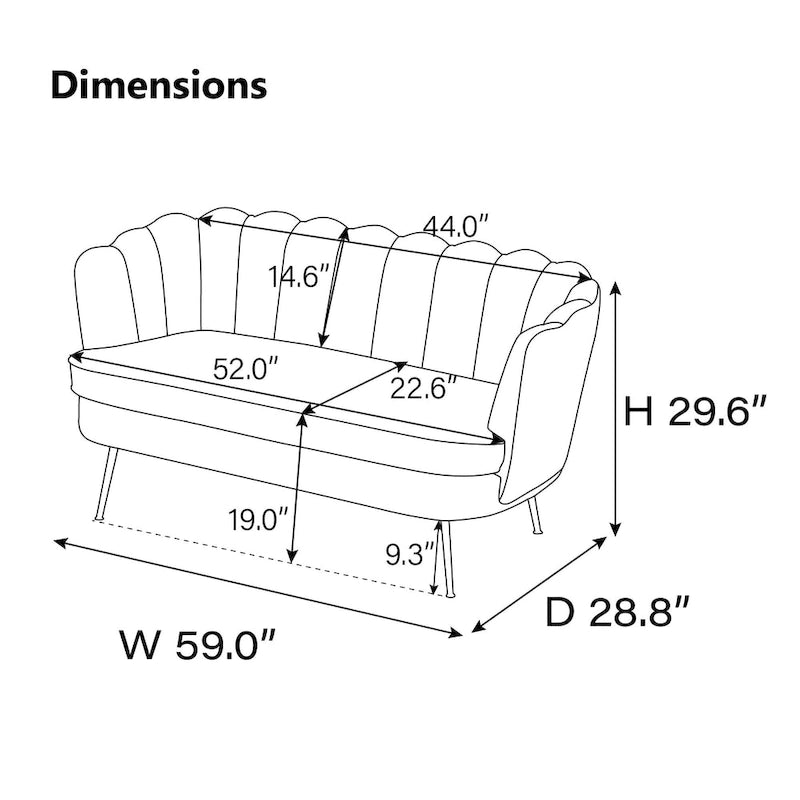 59W Mid-century Modern Tufted Loveseat Upholstered Sofa