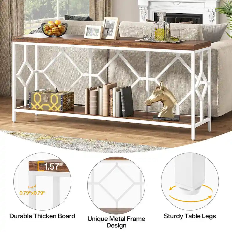 70.9 Inch Sofa Console Table with Open Storage Shelf, Industrial Narrow Extra Long Sofa Tables Entry Table Behind Couch Table