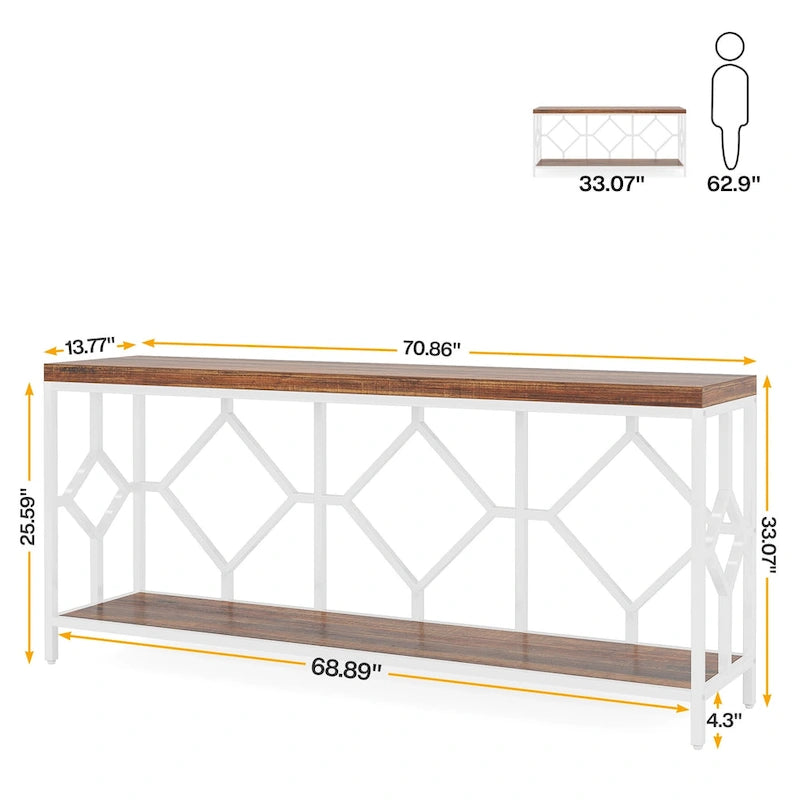 70.9 Inch Sofa Console Table with Open Storage Shelf, Industrial Narrow Extra Long Sofa Tables Entry Table Behind Couch Table