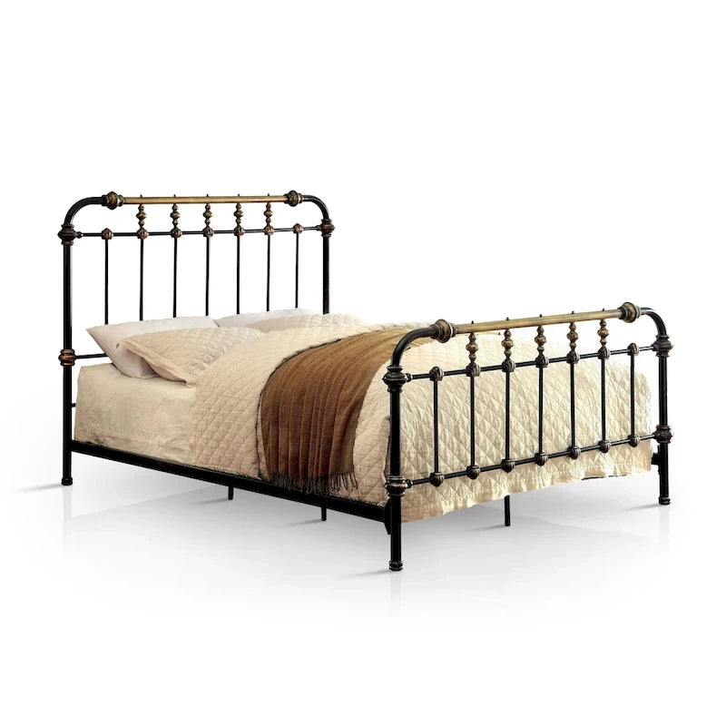 Industrial Black Metal Panel Bed with Geometric Headboard