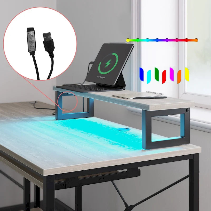 L Shaped Desk LED 95.2 Inch Computer Corner Desk with Keyboard Tray Monitor Stand