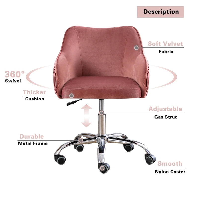 Velvet Upholstered Adjustable Ergonomic Office Chair
