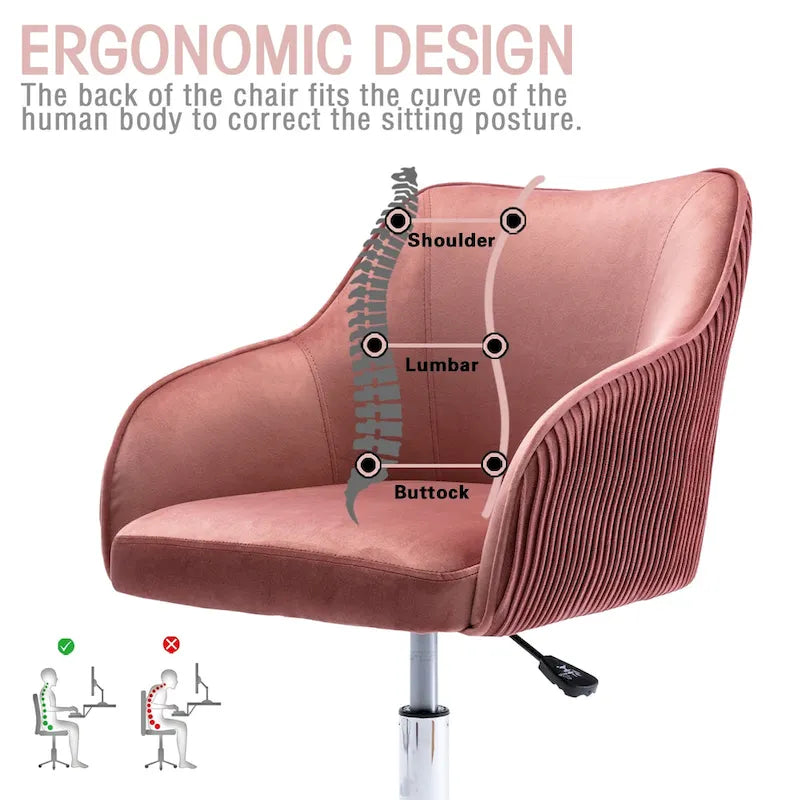 Velvet Upholstered Adjustable Ergonomic Office Chair