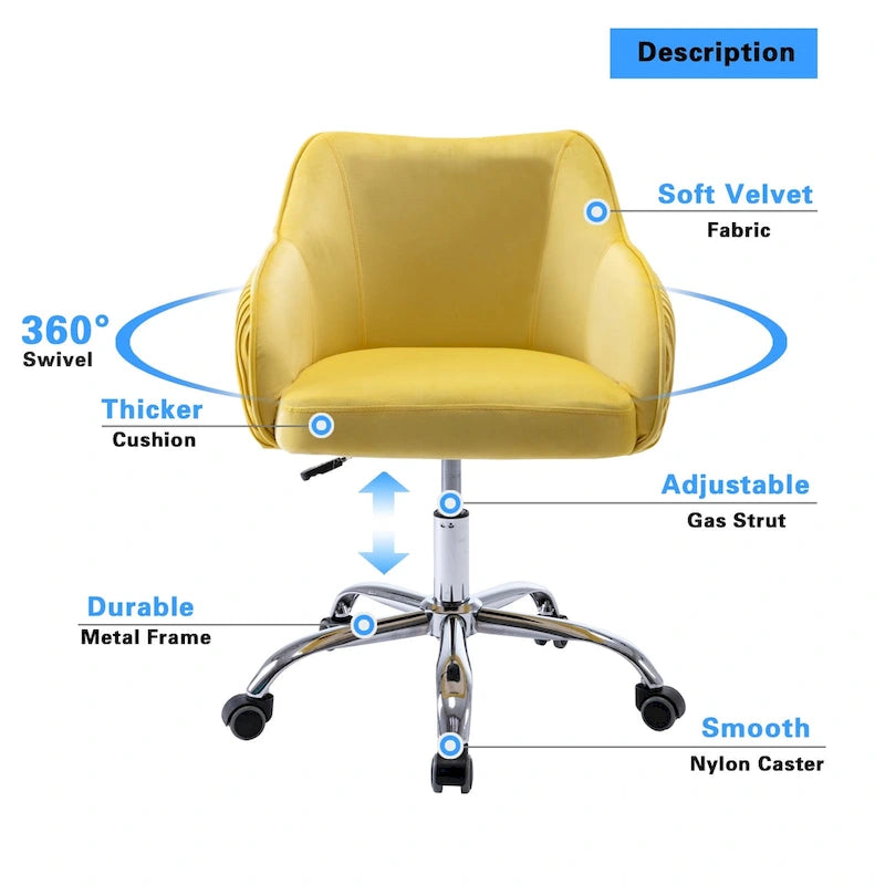 Velvet Upholstered Adjustable Ergonomic Office Chair