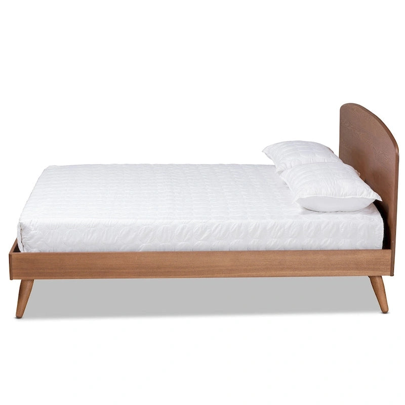Mid-Century Modern Transitional Walnut Finished Platform Bed