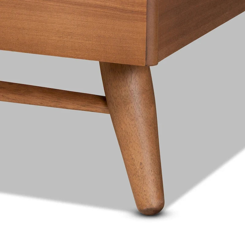 Mid-Century Modern Transitional Walnut Finished Platform Bed
