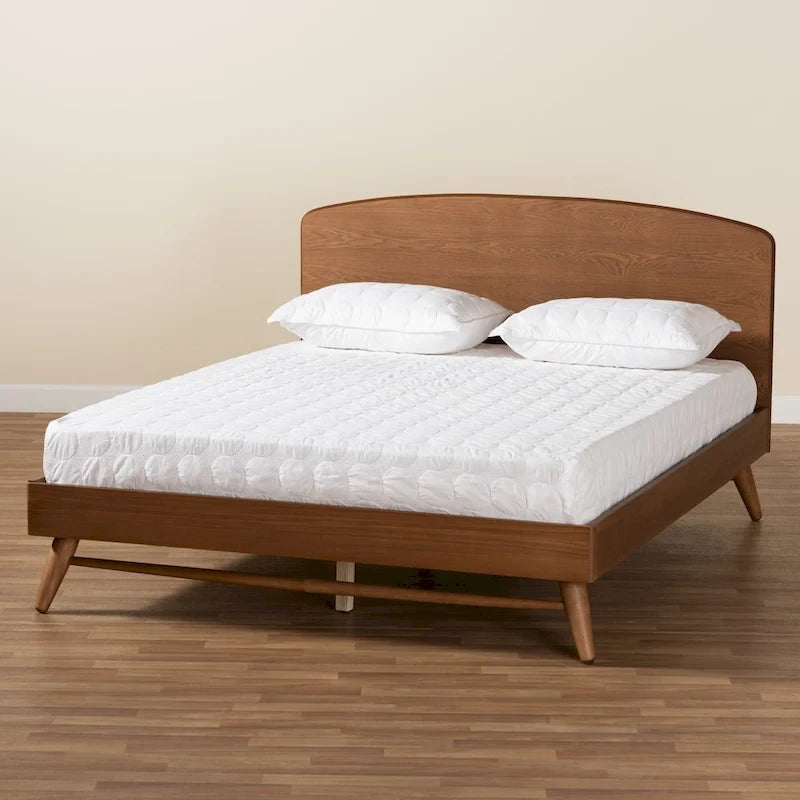 Mid-Century Modern Transitional Walnut Finished Platform Bed