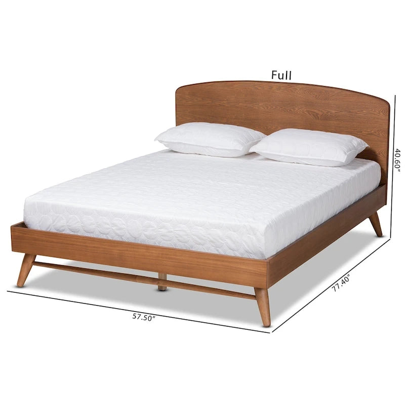 Mid-Century Modern Transitional Walnut Finished Platform Bed