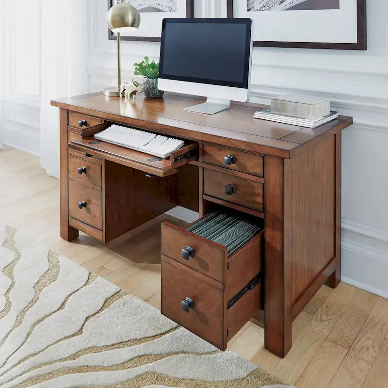 Tahoe Aged Maple 54 W Executive Pedestal Desk by Homestyles