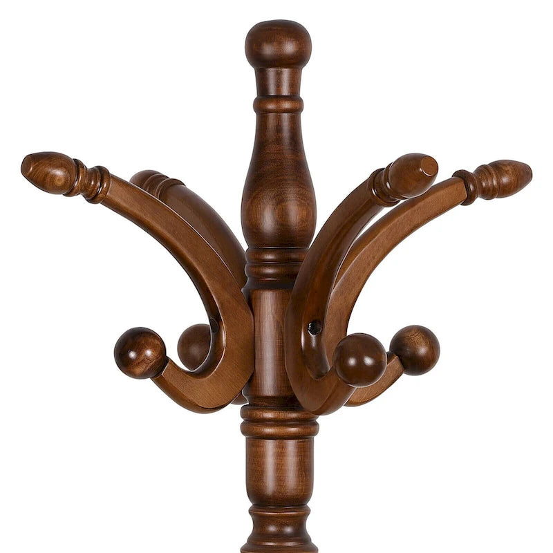 Creative Solid Ash Wood Freestanding Coat Rack with 8 Hooks