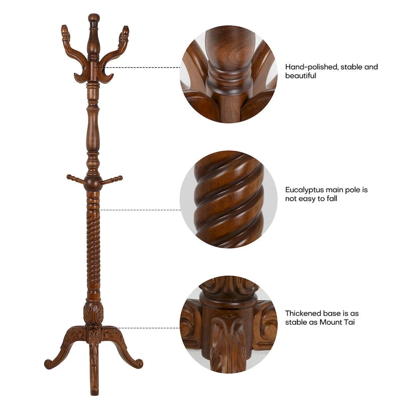 Creative Solid Ash Wood Freestanding Coat Rack with 8 Hooks