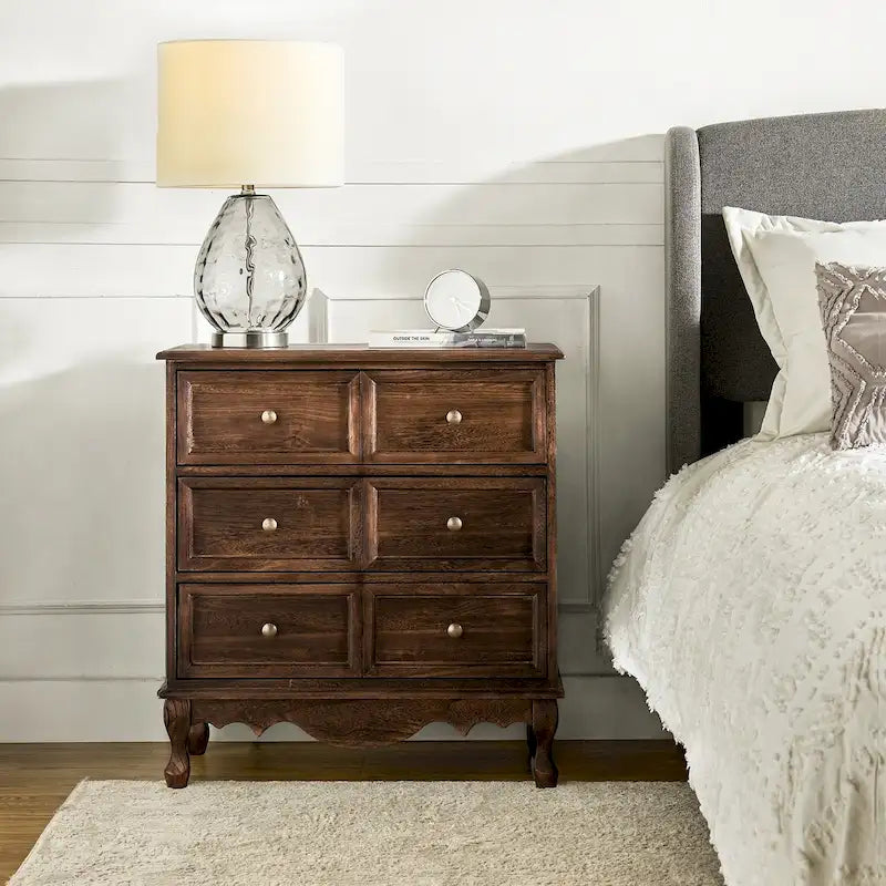 Farmhouse 30" Tall Distressed 3-Drawer Nightstand with Solid Wood Legs