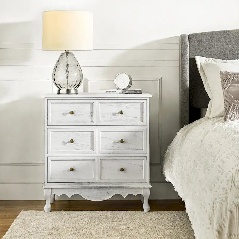 Farmhouse 30" Tall Distressed 3-Drawer Nightstand with Solid Wood Legs