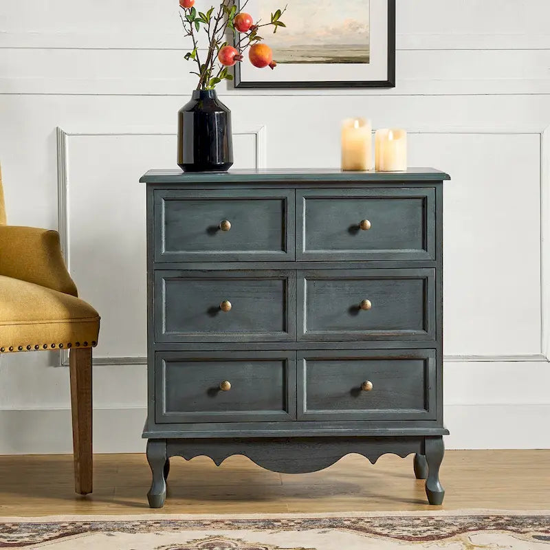 Farmhouse 30" Tall Distressed 3-Drawer Nightstand with Solid Wood Legs