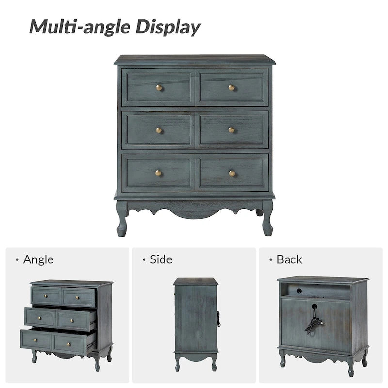 Farmhouse 30" Tall Distressed 3-Drawer Nightstand with Solid Wood Legs