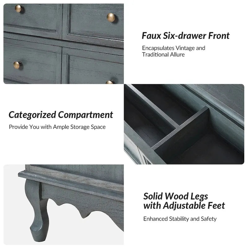 Farmhouse 30" Tall Distressed 3-Drawer Nightstand with Solid Wood Legs