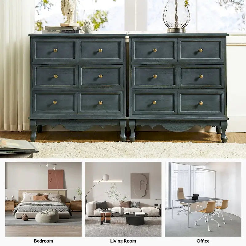 Farmhouse 30" Tall Distressed 3-Drawer Nightstand with Solid Wood Legs
