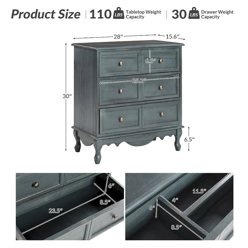 Farmhouse 30" Tall Distressed 3-Drawer Nightstand with Solid Wood Legs