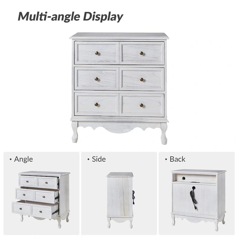 Farmhouse 30" Tall Distressed 3-Drawer Nightstand with Solid Wood Legs