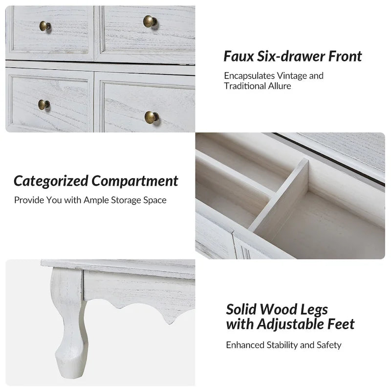 Farmhouse 30" Tall Distressed 3-Drawer Nightstand with Solid Wood Legs