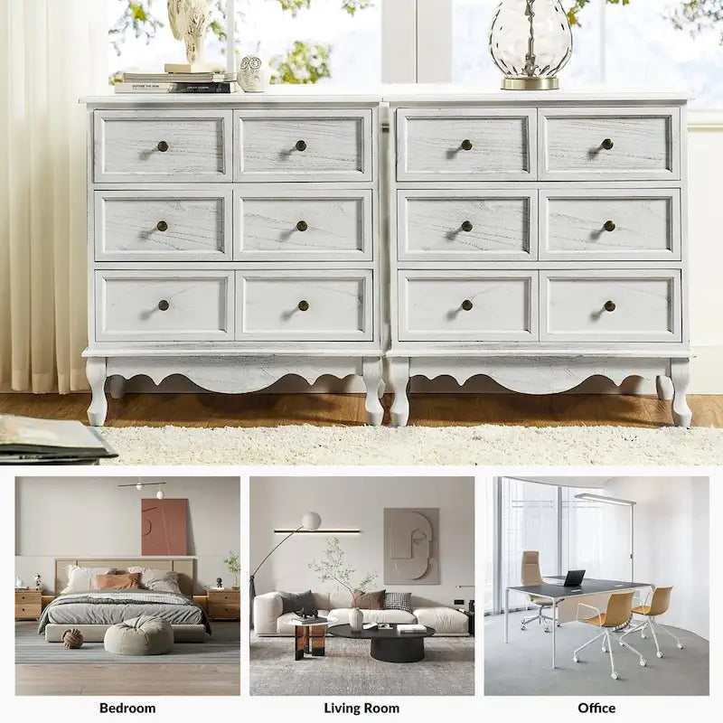 Farmhouse 30" Tall Distressed 3-Drawer Nightstand with Solid Wood Legs