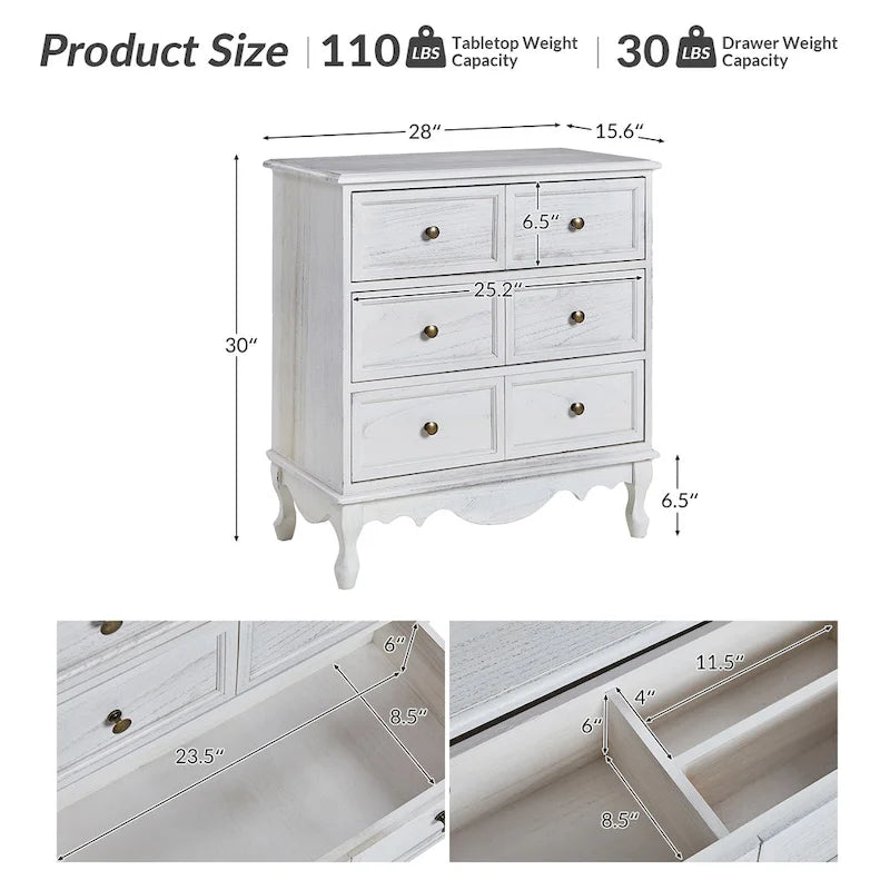 Farmhouse 30" Tall Distressed 3-Drawer Nightstand with Solid Wood Legs