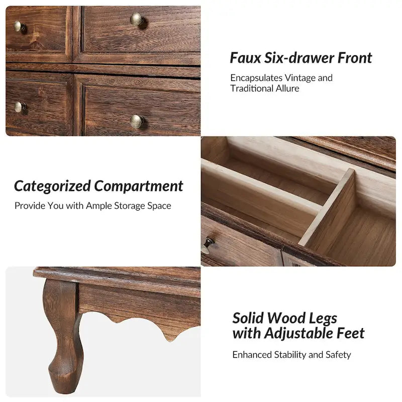Farmhouse 30" Tall Distressed 3-Drawer Nightstand with Solid Wood Legs