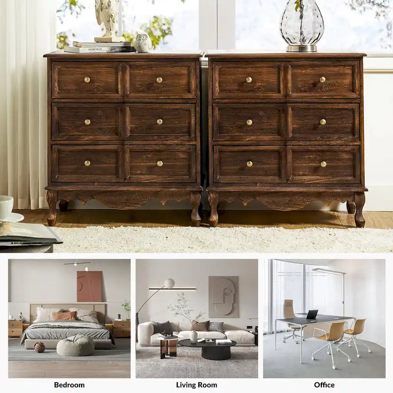 Farmhouse 30" Tall Distressed 3-Drawer Nightstand with Solid Wood Legs