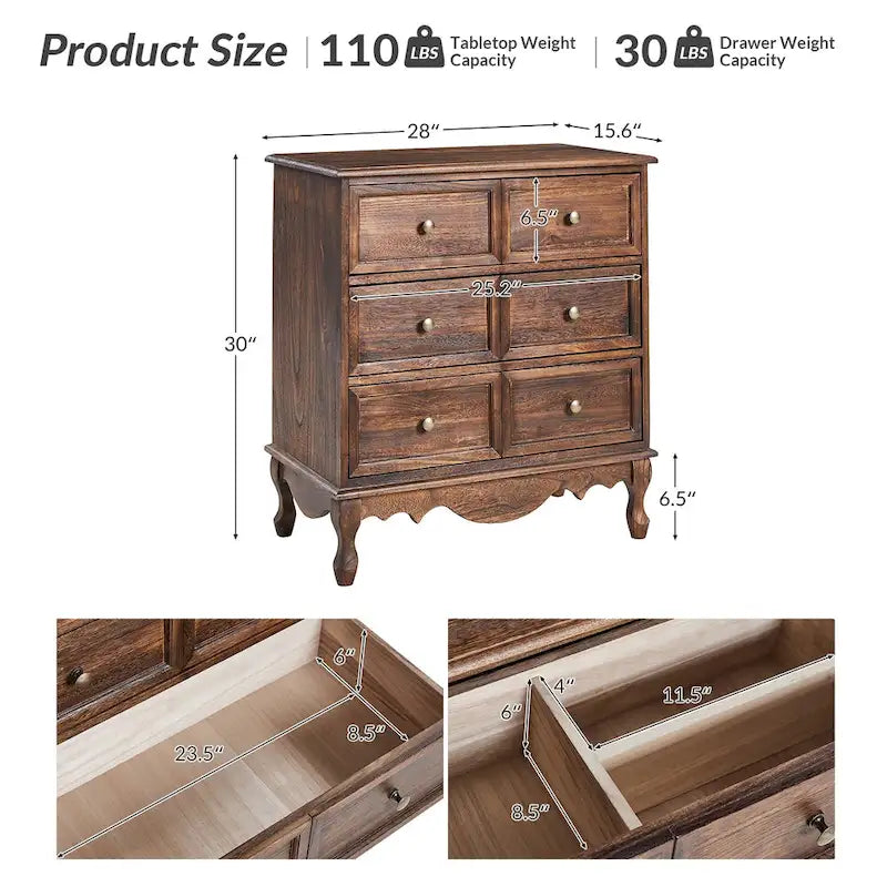 Farmhouse 30" Tall Distressed 3-Drawer Nightstand with Solid Wood Legs