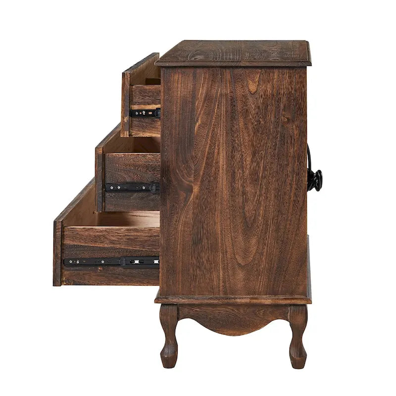 Farmhouse 30" Tall Distressed 3-Drawer Nightstand with Solid Wood Legs