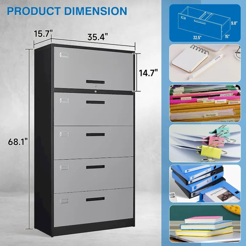 Steel Lateral File Cabinet with Lock