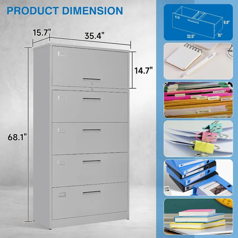 Steel Lateral File Cabinet with Lock