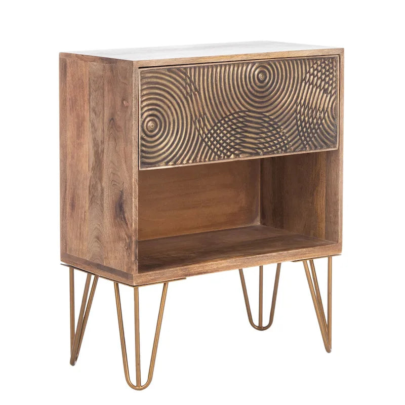 1-Drawer Textured Nightstand with Open Shelf