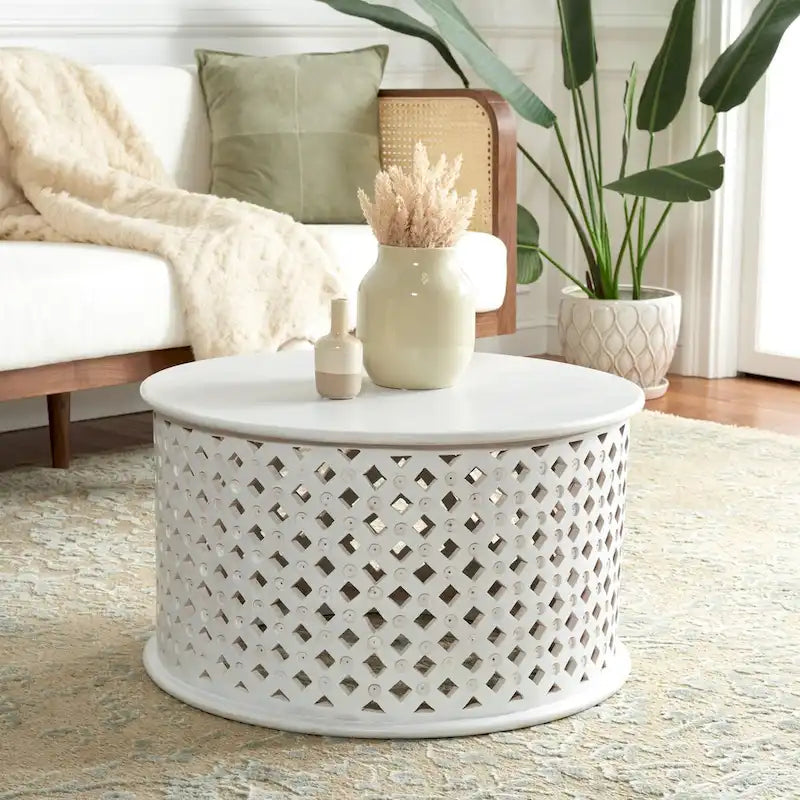 Round Coffee Table with Storage Shelf - 28 L x 28 D x 16 H