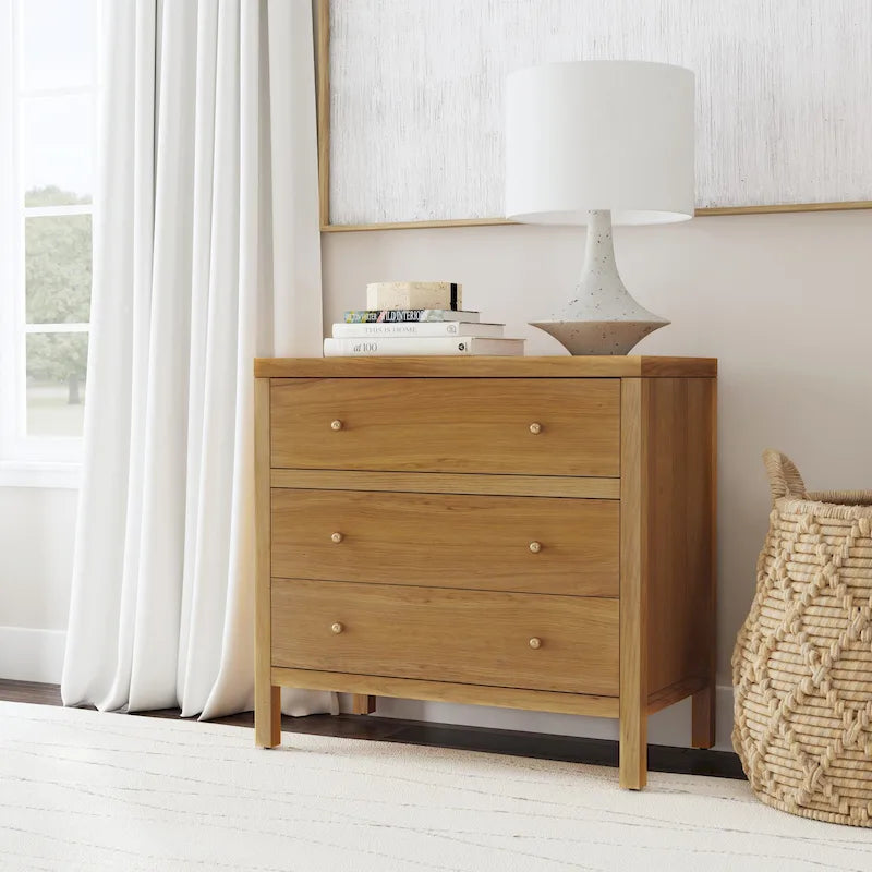 3-Drawer Wood Dresser with Metal Handles