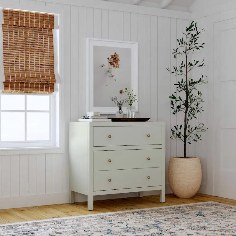 3-Drawer Wood Dresser with Metal Handles