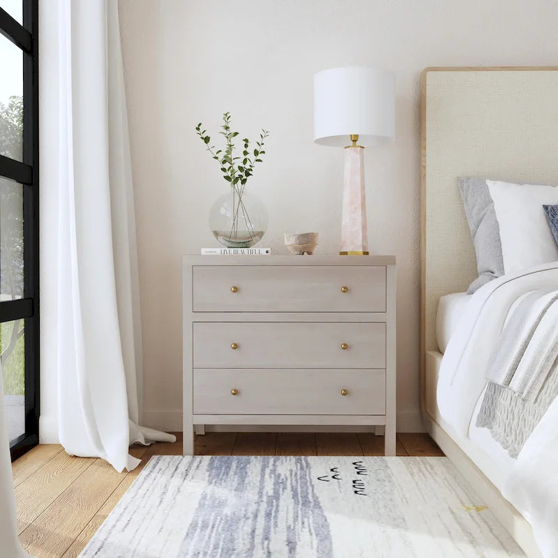 3-Drawer Wood Dresser with Metal Handles