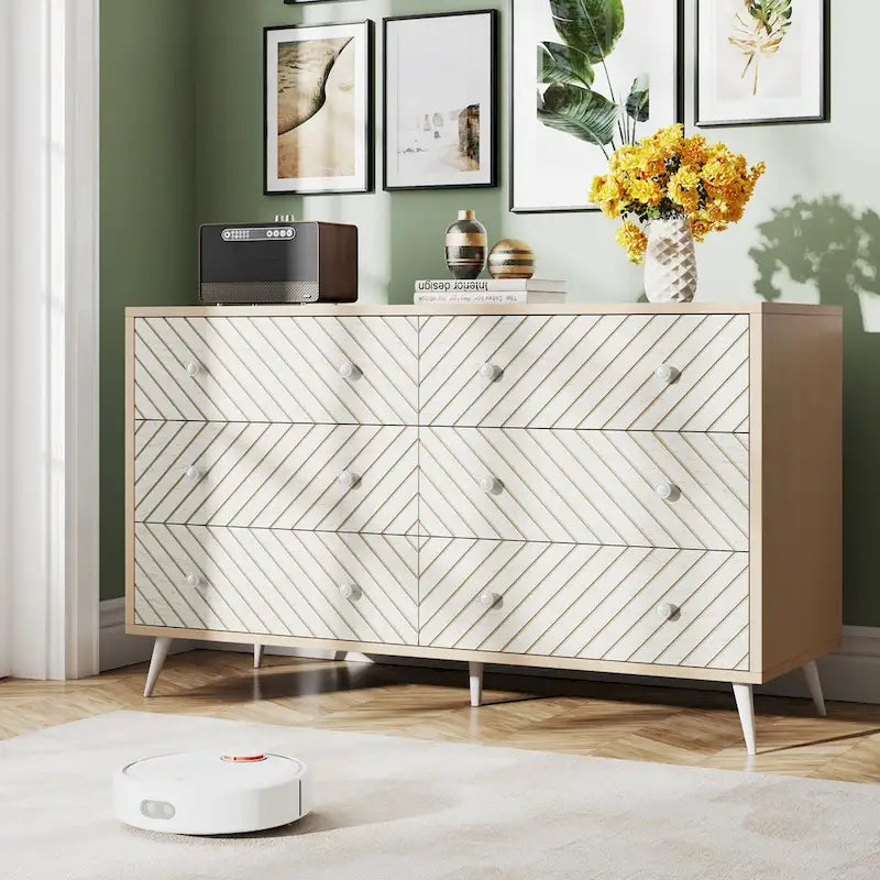 6-Drawer Storage Cabinet Dresser with Metal Legs for Bedroom Living Room Entryway