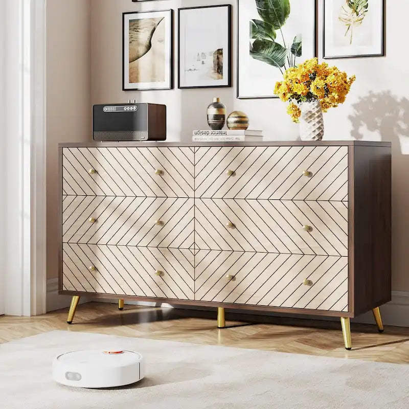 6-Drawer Storage Cabinet Dresser with Metal Legs for Bedroom Living Room Entryway