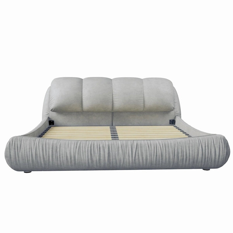 King Size Upholstered Platform Bed with Oversized Padded Backrest