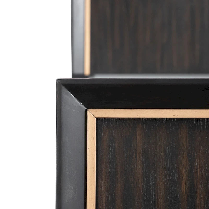 Modern Espresso Solid Wood Panel Bed with Gold Accent Trim