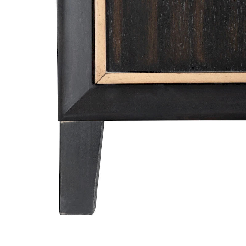 Modern Espresso Solid Wood Panel Bed with Gold Accent Trim