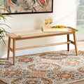 Boho Style Indoor Solid Oak Wood Bench with Woven Rope Seat and Mortise Tenon Joint