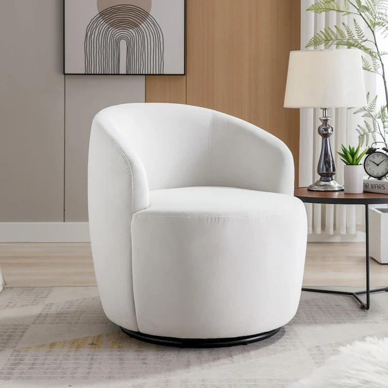 Swivel Accent Chair, Modern Round Vanity Chair for Living Room, Comfy Velvet Barrel Armchair, Small Single Sofa